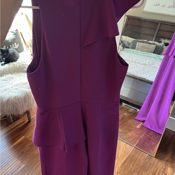 Black Halo Purple Ruffle Peplum Wide-Leg Jumpsuit - Picture 6 of 9